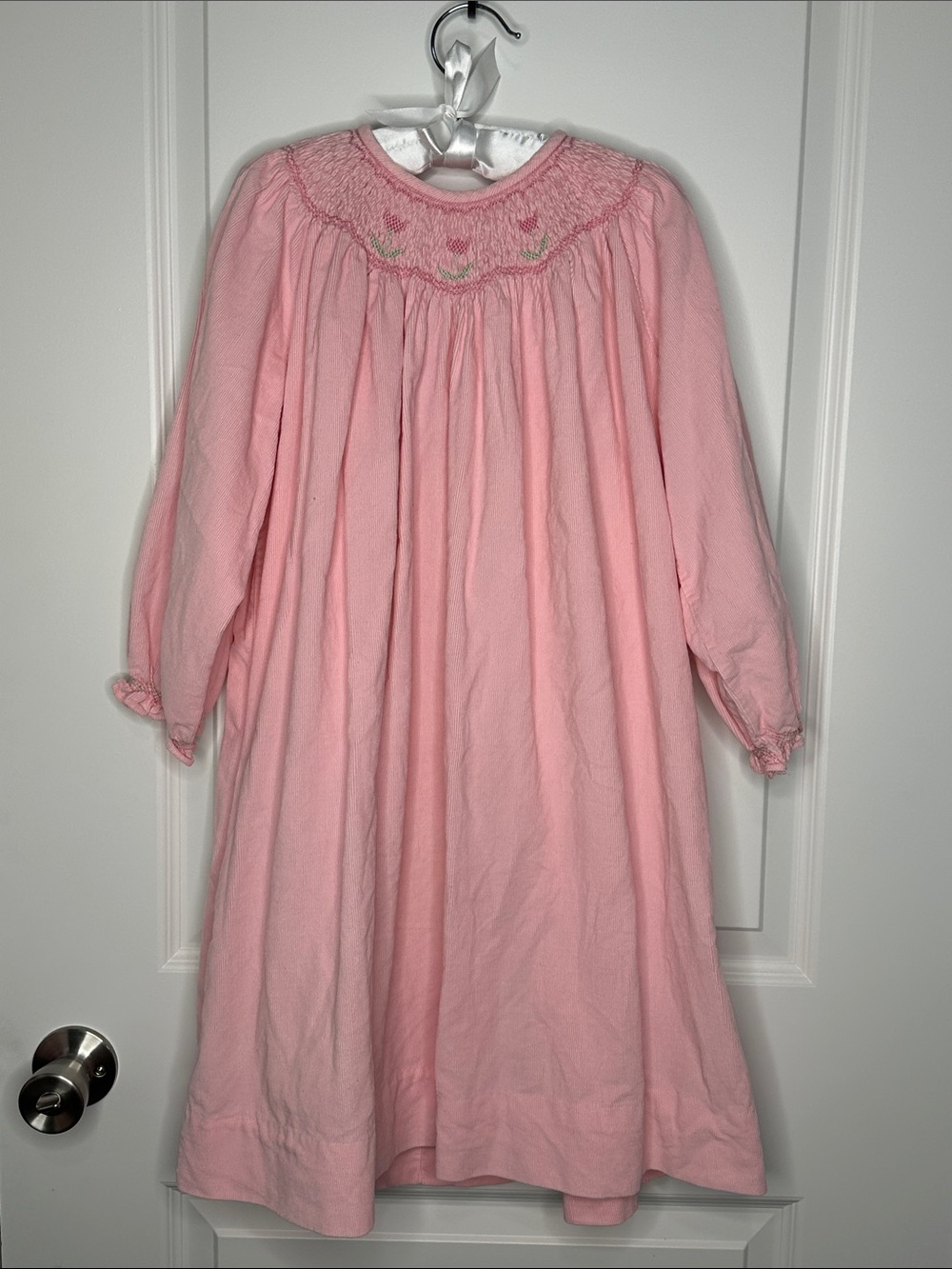 Pink Smocked Dress with tulips design